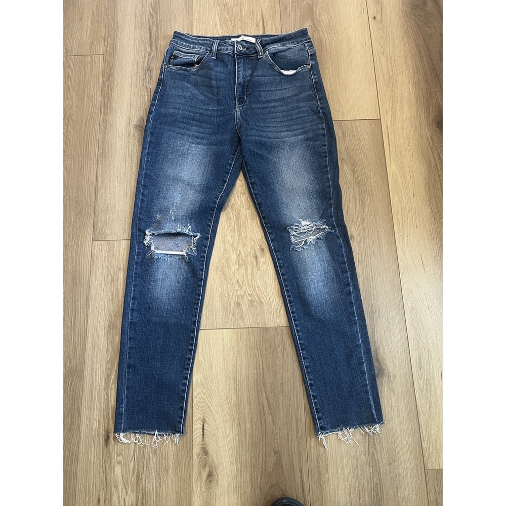 KanCan Women's Distressed Skinny Jeans Size 13/30 Blue Stretch Raw Hem Denim
